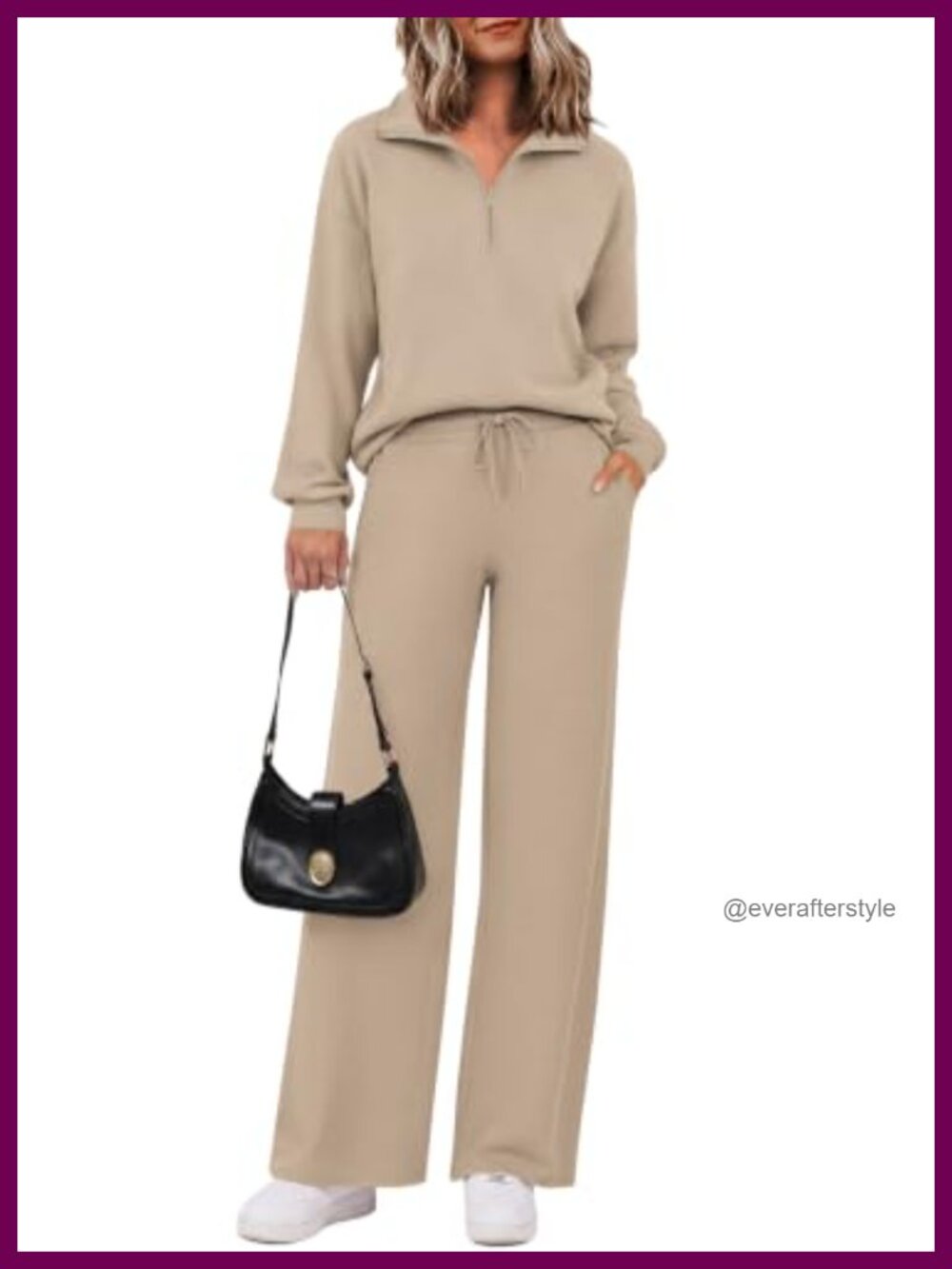 Ekouaer 2 Piece Lounge Set Half Zip Wide Leg Pant Set